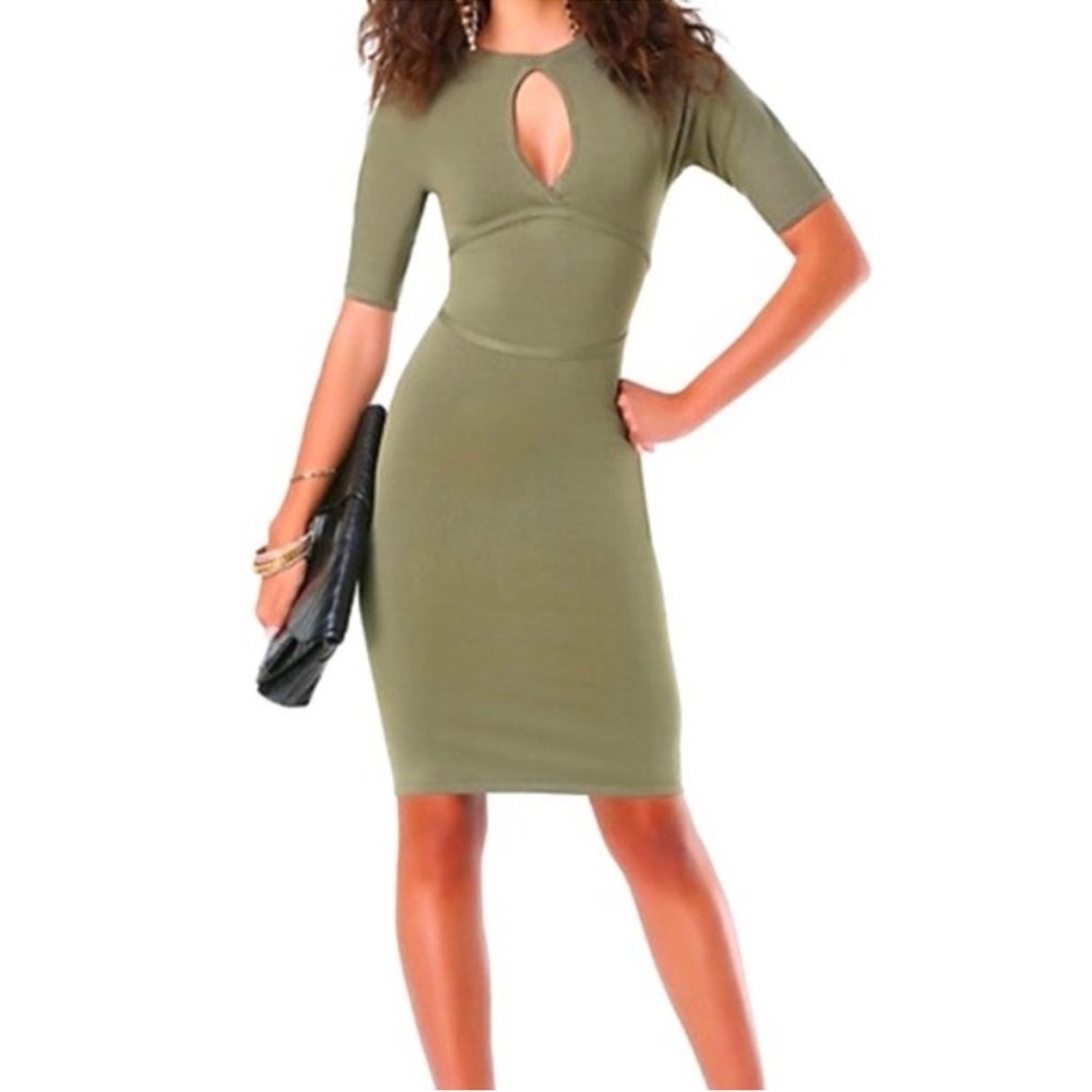 Bebe keyhole emerald green bodycon sweater knit dress size small cutout dress